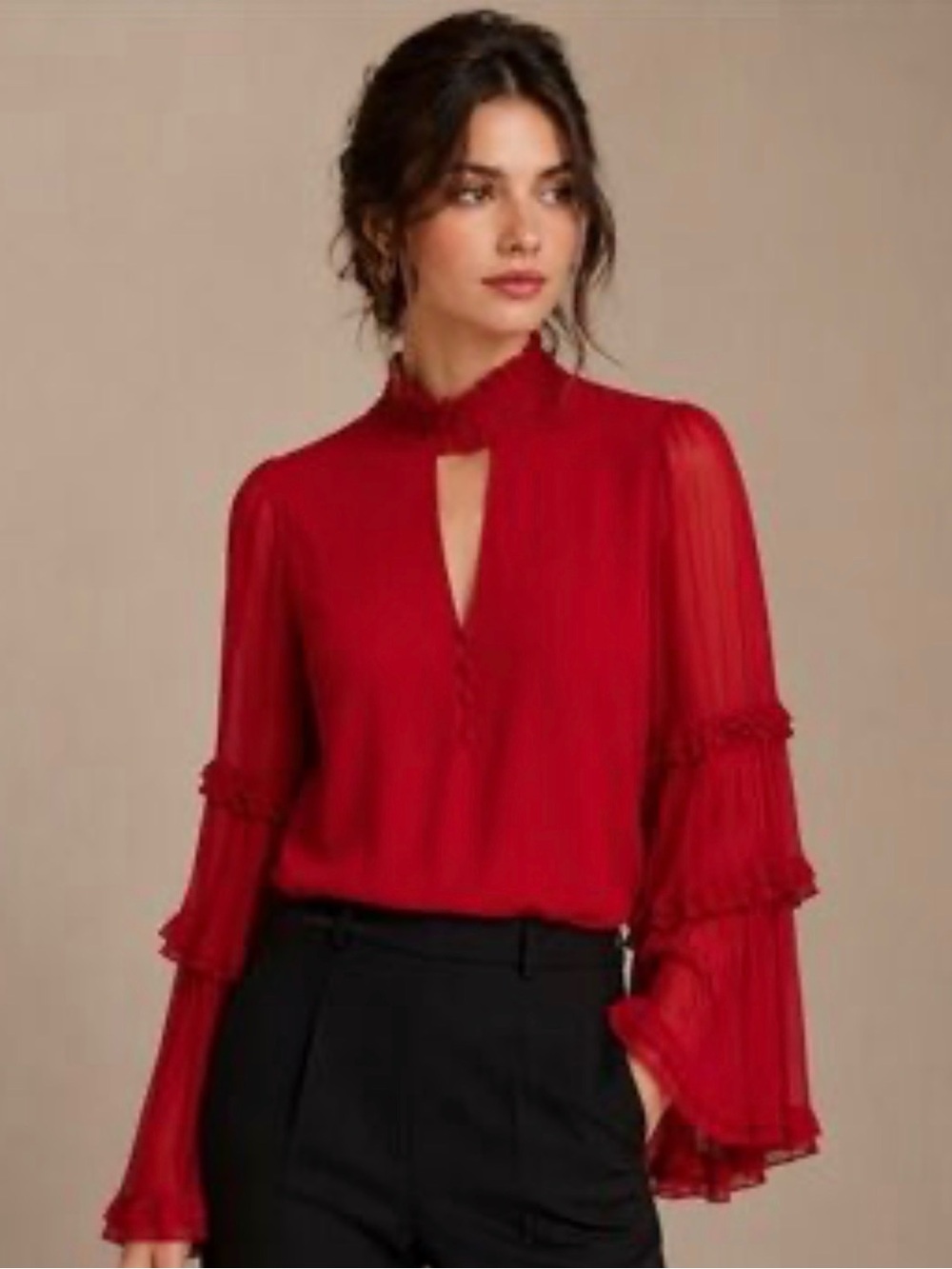Alexis Hiro Red Silk Blouse Top Size XS Flared Ruffle Sleeves Romantic